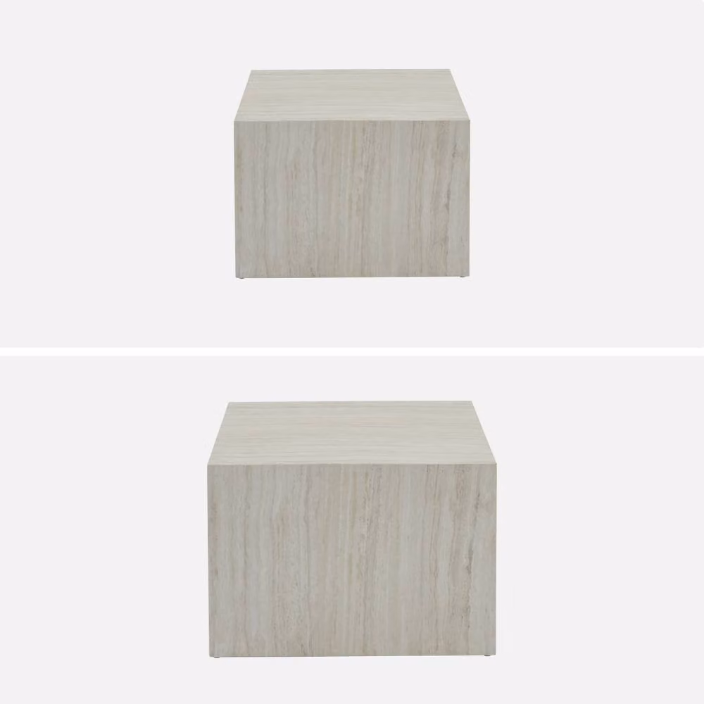 Sweekeek Pair of Square Coffee Tables with White Marble Effect Stone Tops – 2