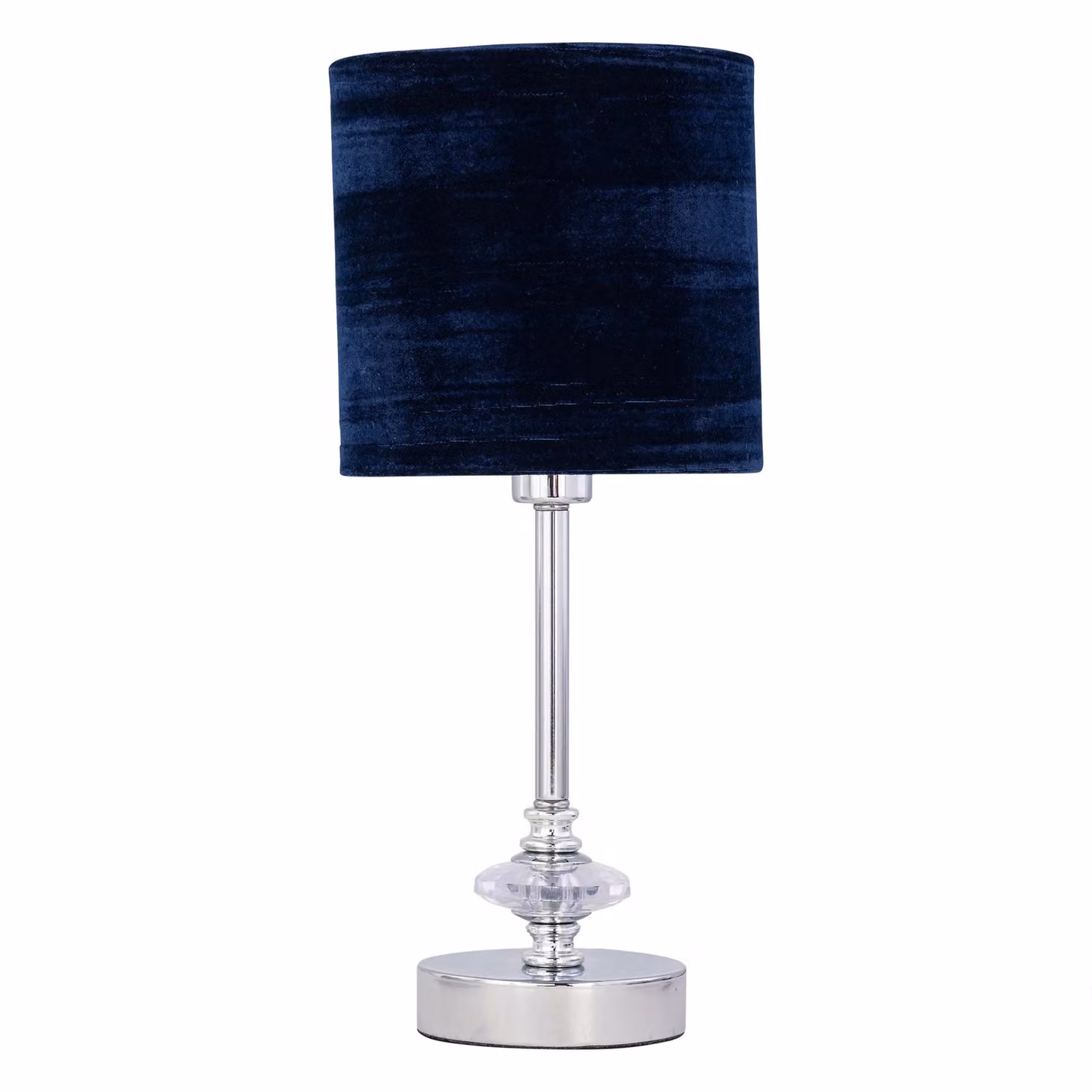 First Choice Lighting Set of 2 Chrome Jewelled Table Lamps with Navy Blue Velvet Shades – 2