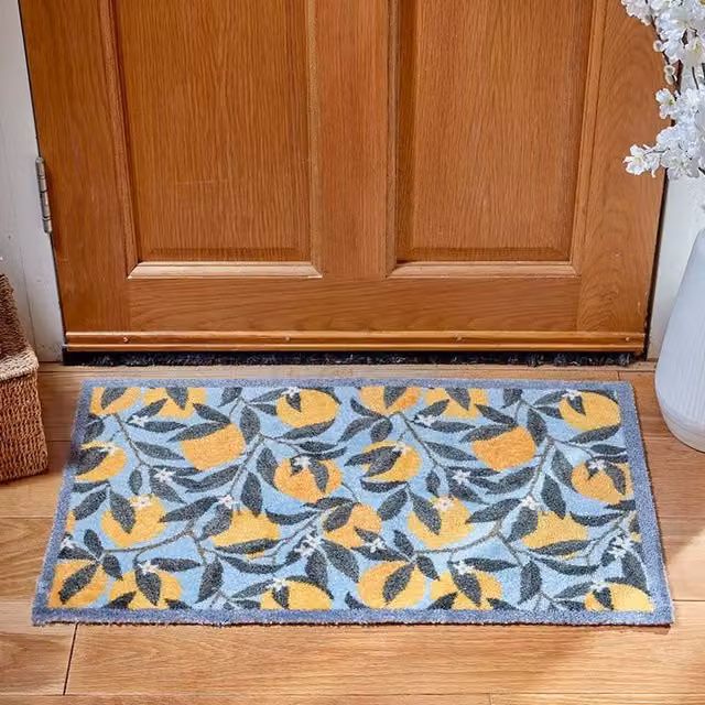 Ritzy Rugs Marco Paul Floral Rectangular Entrance Door Mat in Blue and Yellow