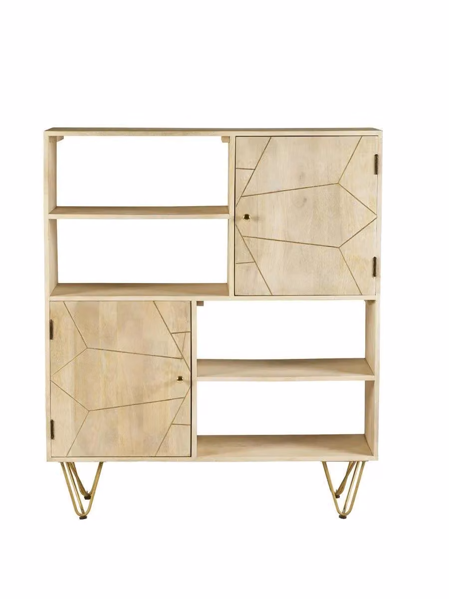 IH Design Deiondre Display Unit with Shelves and Cupboards in Light Mango and Brown – 2