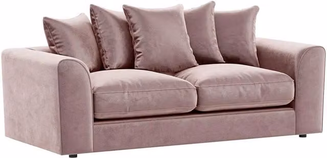 Furnishings For Less UK Brooklyn 3 Seater Sofa in Pink Plush Velvet Fabric with Scatter Back and Removable Covers