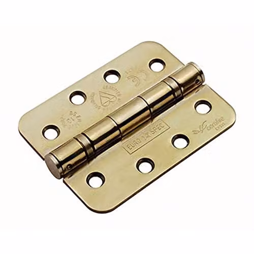 Loops Pair of Rounded Stainless Brass Ball Bearing Butt Hinges, H x W x D: 102 x 76 x 0.3 cm