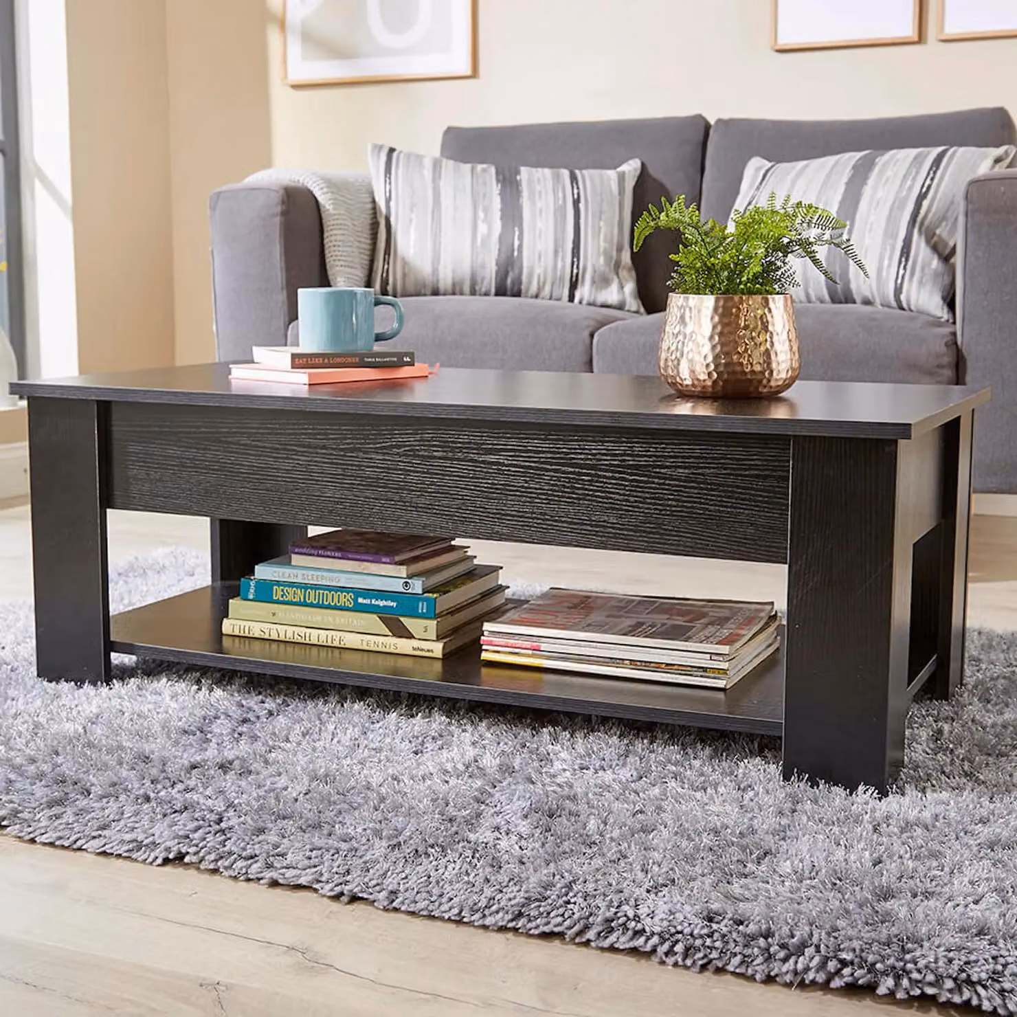 Home Source Orlando Lift Up Coffee Table with Storage Shelf in Black – 3