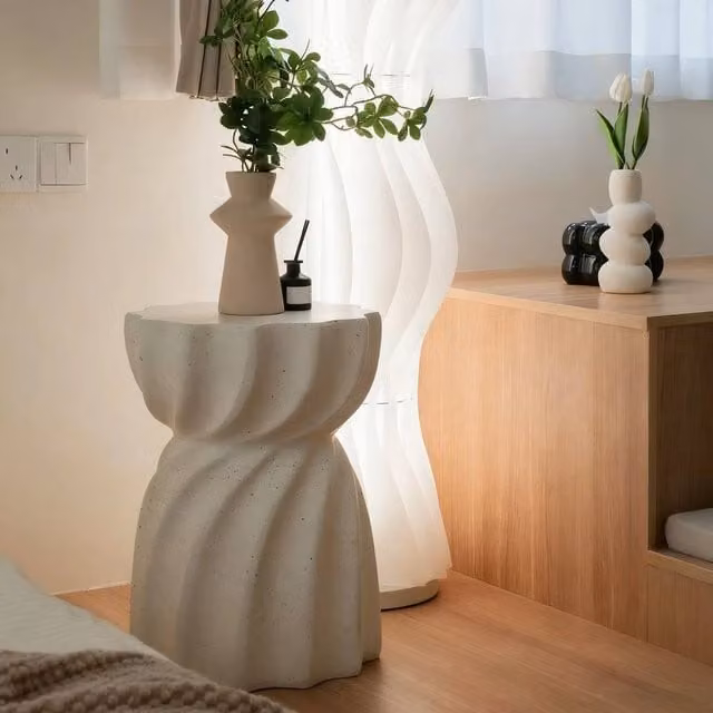 FLAVORA Lightweight Terrazzo Side Coffee Table in White