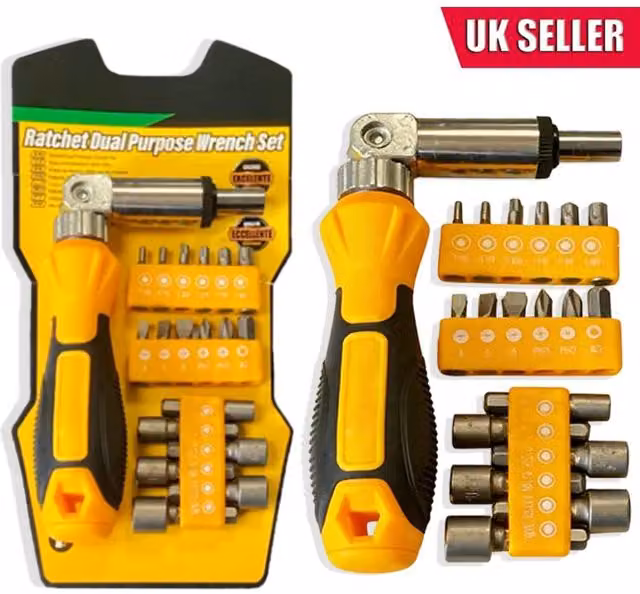 KDMD Multipurpose Ratchet Screwdriver Wrench Socket Set in Yellow Carbon Steel, 13.5 cm