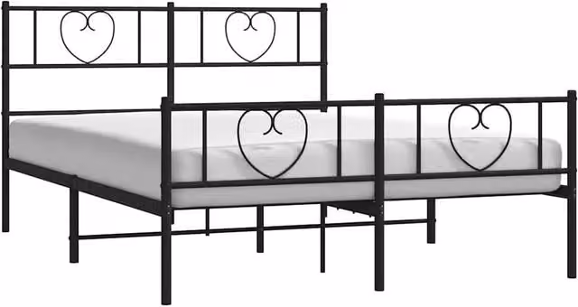 Berkfield Home Metal Bed Frame with Headboard and Footboard in Black, W/D/H: 150 x 200 x 90 cm