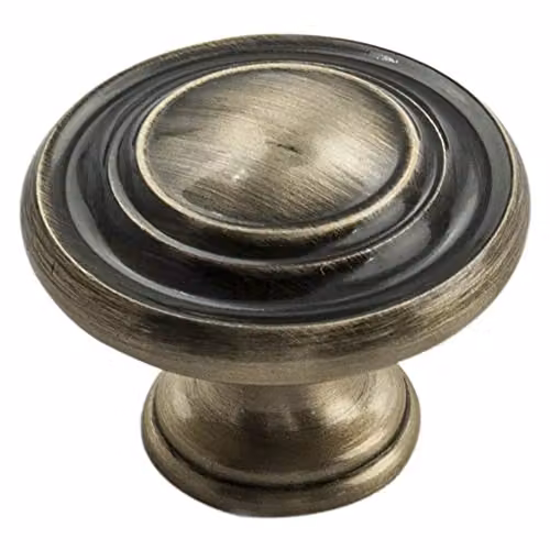 Loops 4 Pack Round Ringed Pattern Door Knobs in Antique Burnished Brass, Diameter: 32 mm – 2