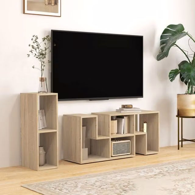 HOMCOM Extendable TV Stand Cabinet with Shelves in Grey and Beige