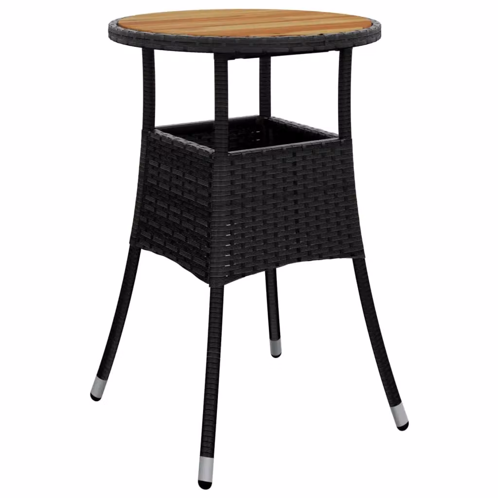Berkfield Home Garden Table in Black Acacia Wood and Poly Rattan, W/D/H: 60 x 60 x 75 cm – 2