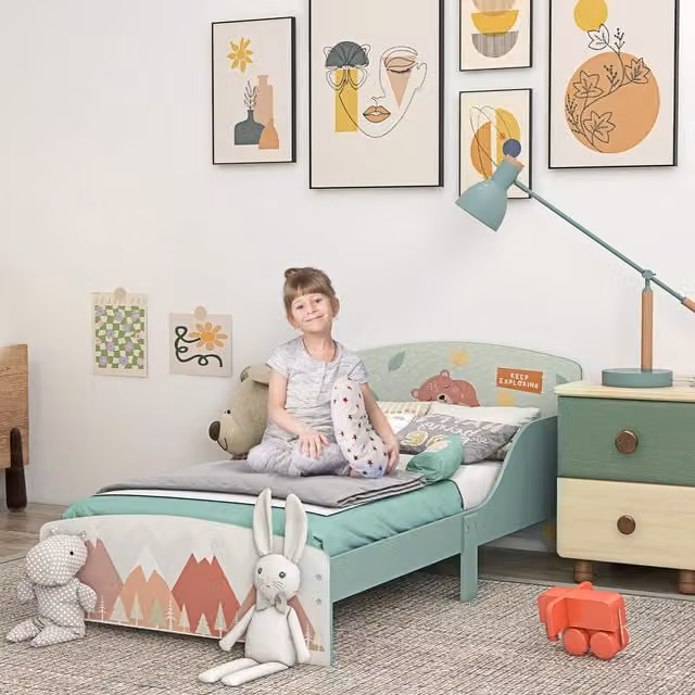 ZONEKIZ Toddler Bed Frame for Kids in Green, Engineered Wood House Frame Design