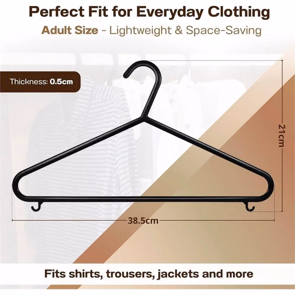 EONLION 100 Pack Black Plastic Adult Clothes and Coat Hangers with Trouser Bar, Width: 40 cm – 2