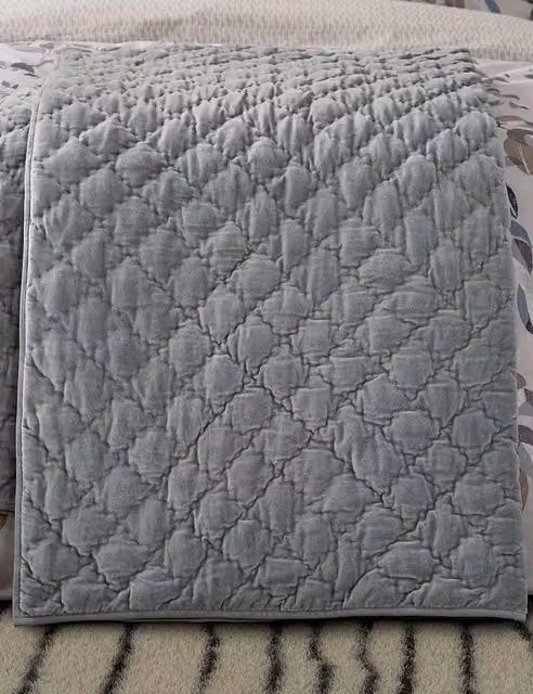 Bedeck of Belfast Albany Quilted Pure Cotton Velvet Throw in Light Grey