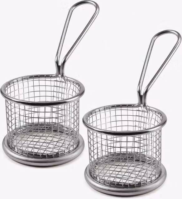 Kilo Mini Stainless Steel Serving Basket Set of 2 in Metallic Silver, Diameter: 7 cm