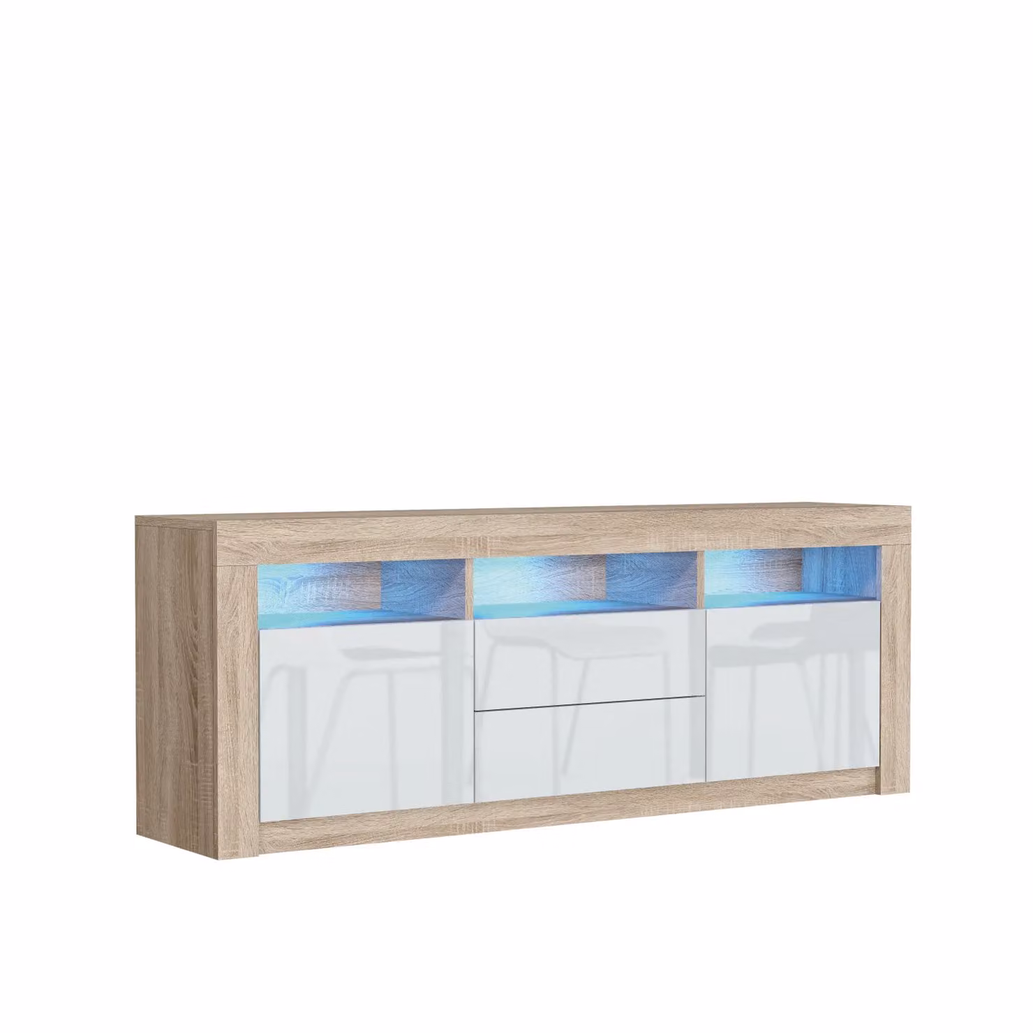 Creative Furniture Shine Modern TV Unit in Oak with Glossy Doors and Integrated Lighting, W: 160 cm, D: 35 cm, H: 60 cm – 3