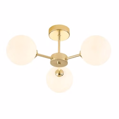 Happy Homewares Modern Gold Ceiling Light with White Glass Sphere Shades W/D/H: 22 x 22 x 44 cm