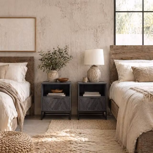 Wyld Haus Halapa Set of 2 Dark Grey Bedside Tables with Drawer and Shelf