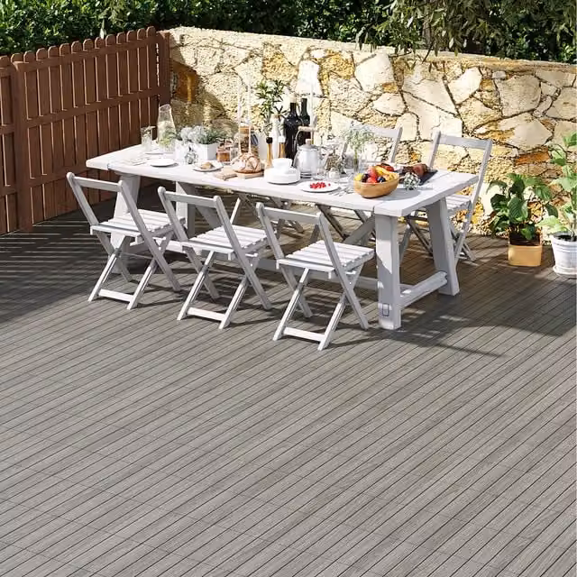 Livingandhome Set of 11 WPC Interlocking Deck Tiles in Antique Wood Brown and Grey