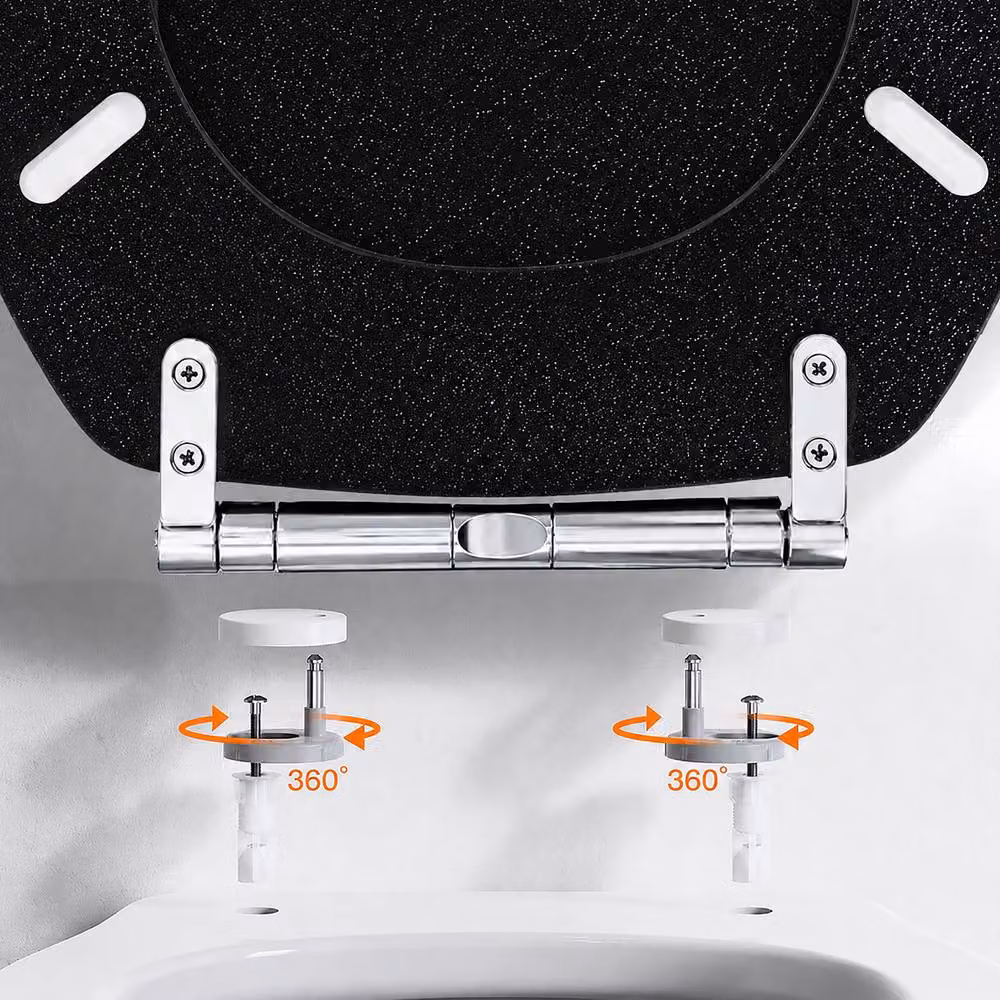 Marco Paul Black Glitter Soft Close MDF Oval Toilet Seat with Quick Release Button – 5