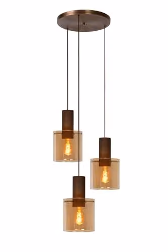 Lucide Toledo Dimmable Adjustable Vintage Cluster Pendant Light in Amber and Orange with Glass and Aluminium Finish, 3 x E27 – 1