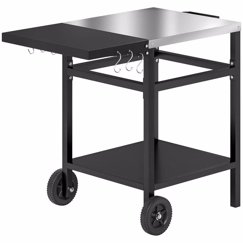 FORGEVIO Black Charcoal BBQ Trolley with Foldable Side Table and Stainless Steel Accents – 5