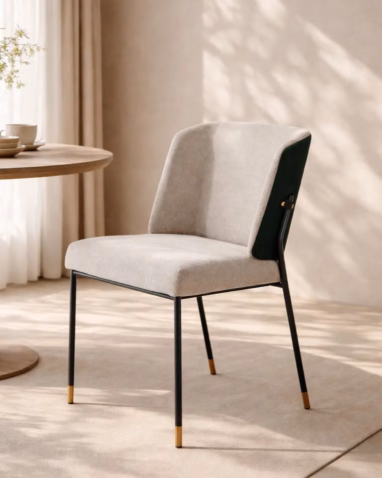 Tommy Franks Modern Upholstered Dining Chair in Beige, Green or Grey with Metal Frame