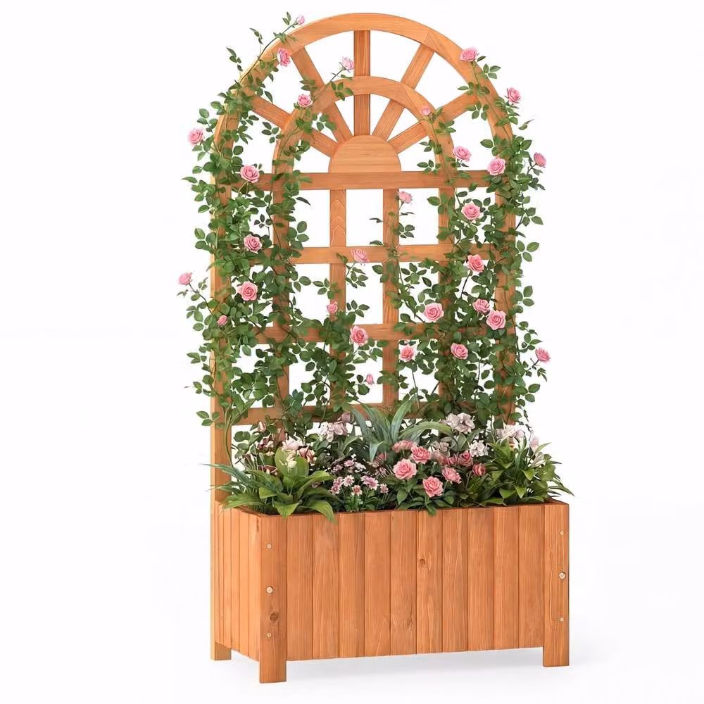 Costway Wooden Raised Garden Bed with Trellis, Brown – 2