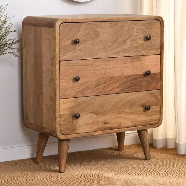 Artisan Furniture Solid Mango Wood Mini Curved Chest in Brown