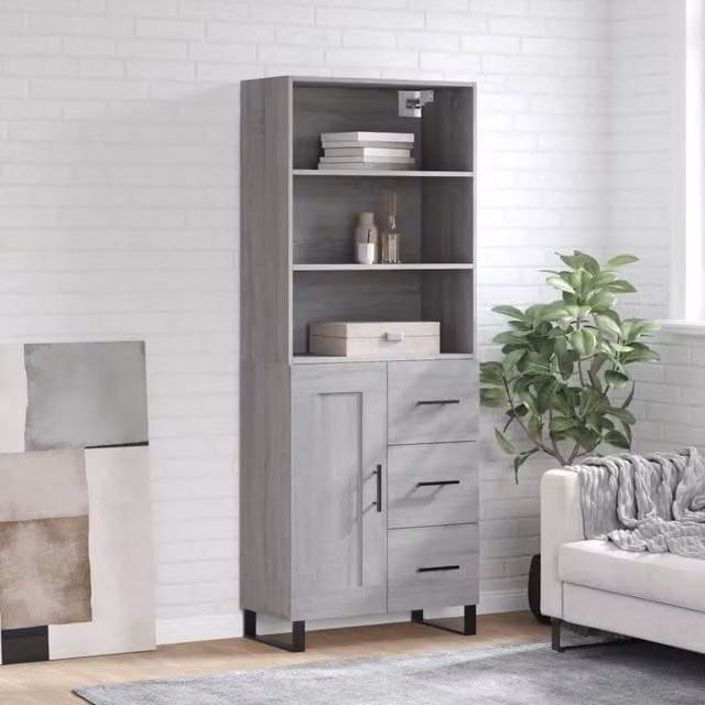 Berkfield Home Grey Sonoma Highboard, H 180 x W 69.5 x D 34 cm