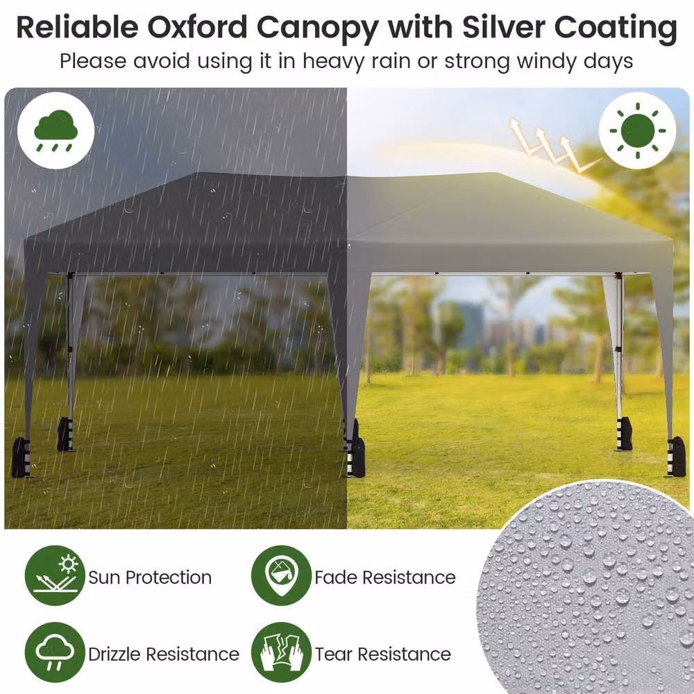 Costway Pop up Canopy Tent Foldable Patio Shelter with Wheeled Bag, Grey, W: 590 cm, D: 300 cm, H: 266 cm – 3