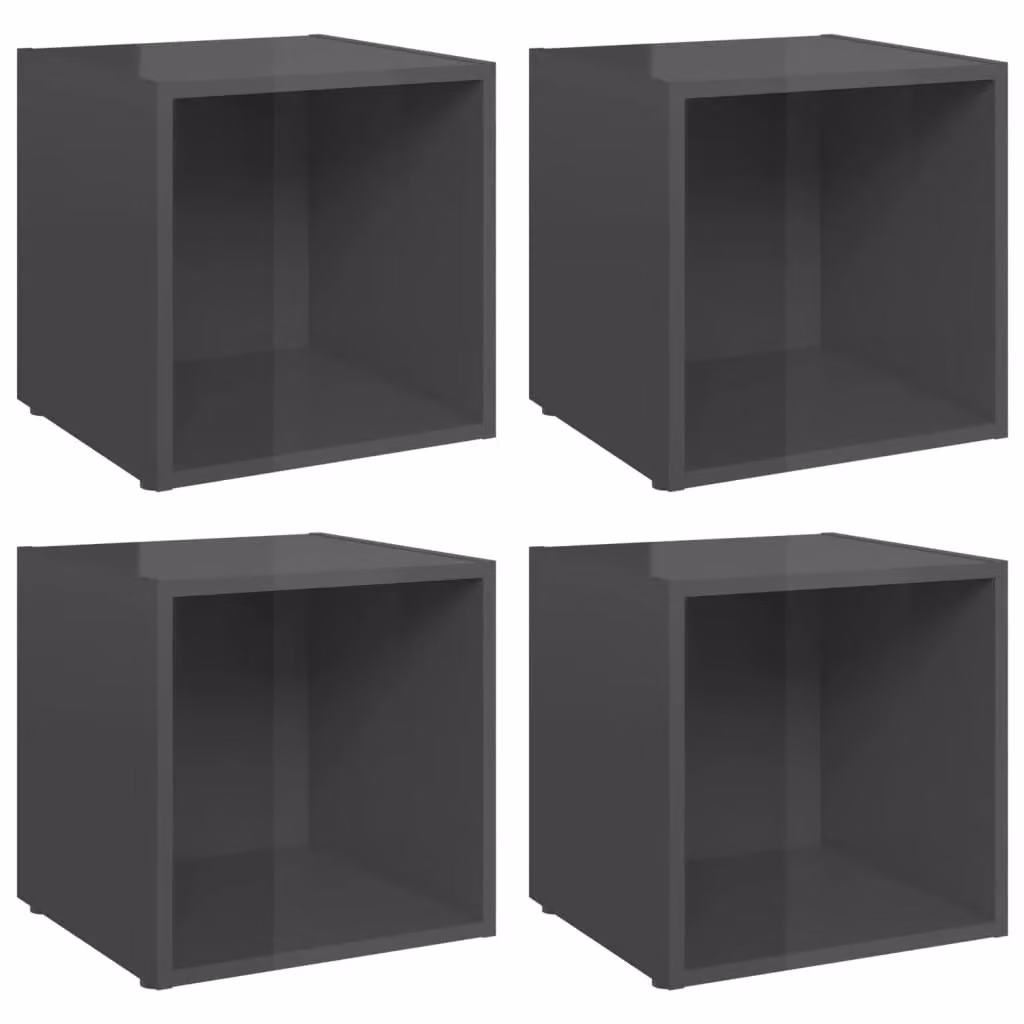 Berkfield Home Set of 4 High Gloss Grey Modern TV Cabinets in Engineered Wood, W/D/H: 37 x 35 x 37 cm – 2