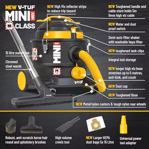 V-TUF M-Class Mini Dust Extractor 110V Vacuum Cleaner in Yellow and Black – 2