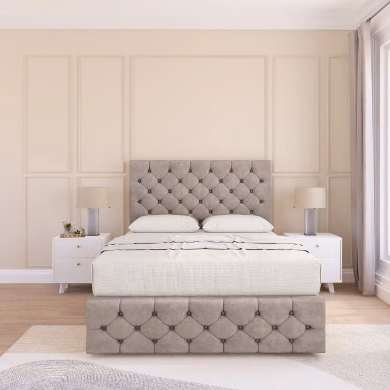 Sloomy Highbury Single Divan Bed Base and Floor Standing Headboard in Stone, W/D/H: 90 x 190 cm