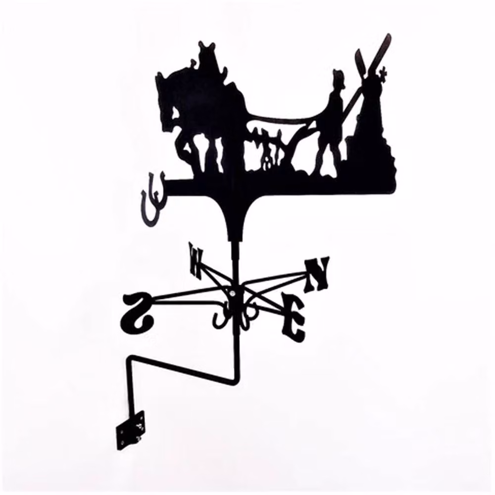 FenceArt Traditional Ploughing Horse Weathervane in Black Steel, W: 45 cm, H: 80 cm, L: 39 cm – 2