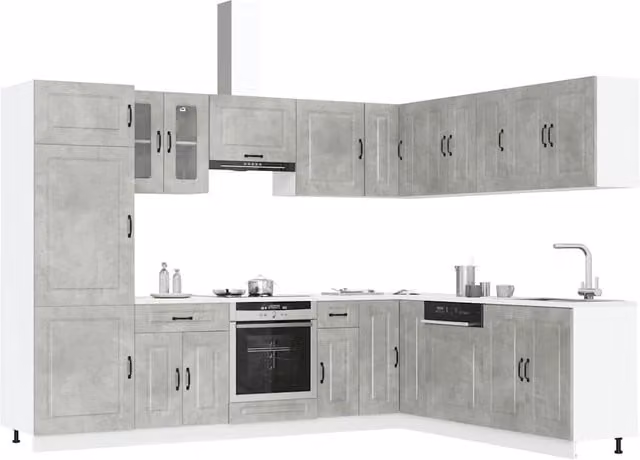 Berkfield Home Kalmar 14 Piece Modern Kitchen Cabinet Set in Concrete Grey Engineered Wood
