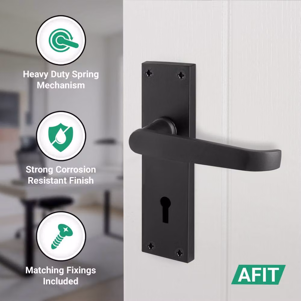 AFIT Matt Black Backplate Sashlock Door Handle Set, 1 Pair, W/D/H: 15.0 x 15.0 x 15.0 cm – 3