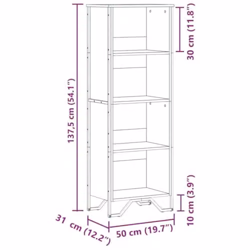 vidaXL Modern Black Bookcase with Back Panel, W/D/H: 50 x 31 x 137.5 cm – 2