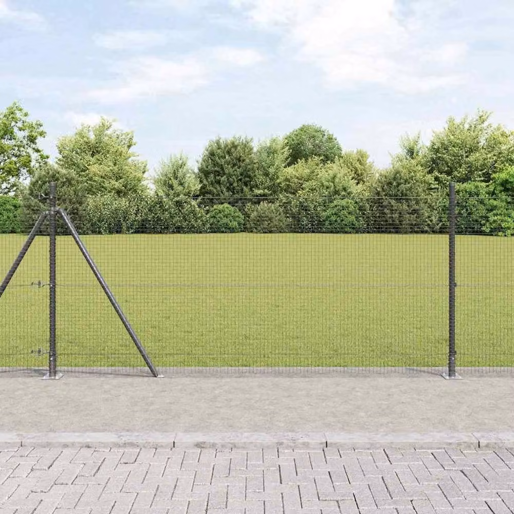 Berkfield Home Modern Welded Wire Fence with 13 Flanged Posts, Grey Steel, 0.8 x 100 m – 2