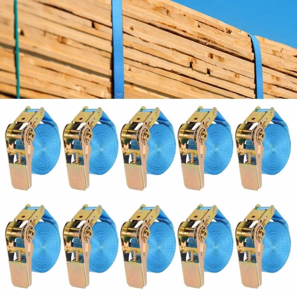 NESTLUNE 10-Piece Blue Ratchet Tie Down Straps, 25mm Width, 6m Length, 800kg Capacity – 4