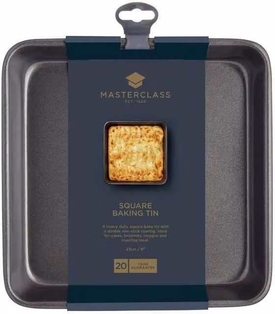 MasterClass Non-Stick Square Carbon Steel Cake Tin, Grey, 23 cm – 2