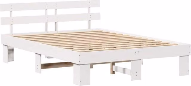 Berkfield Home White Lacquered Solid Pine Bed Frame with Headboard W/D/H: 150 x 200 cm