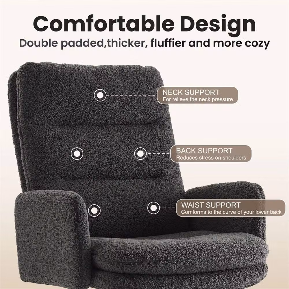 FLAVORA Grey Bouclé Fabric High Back Swivel Task Chair with Armrests – 5