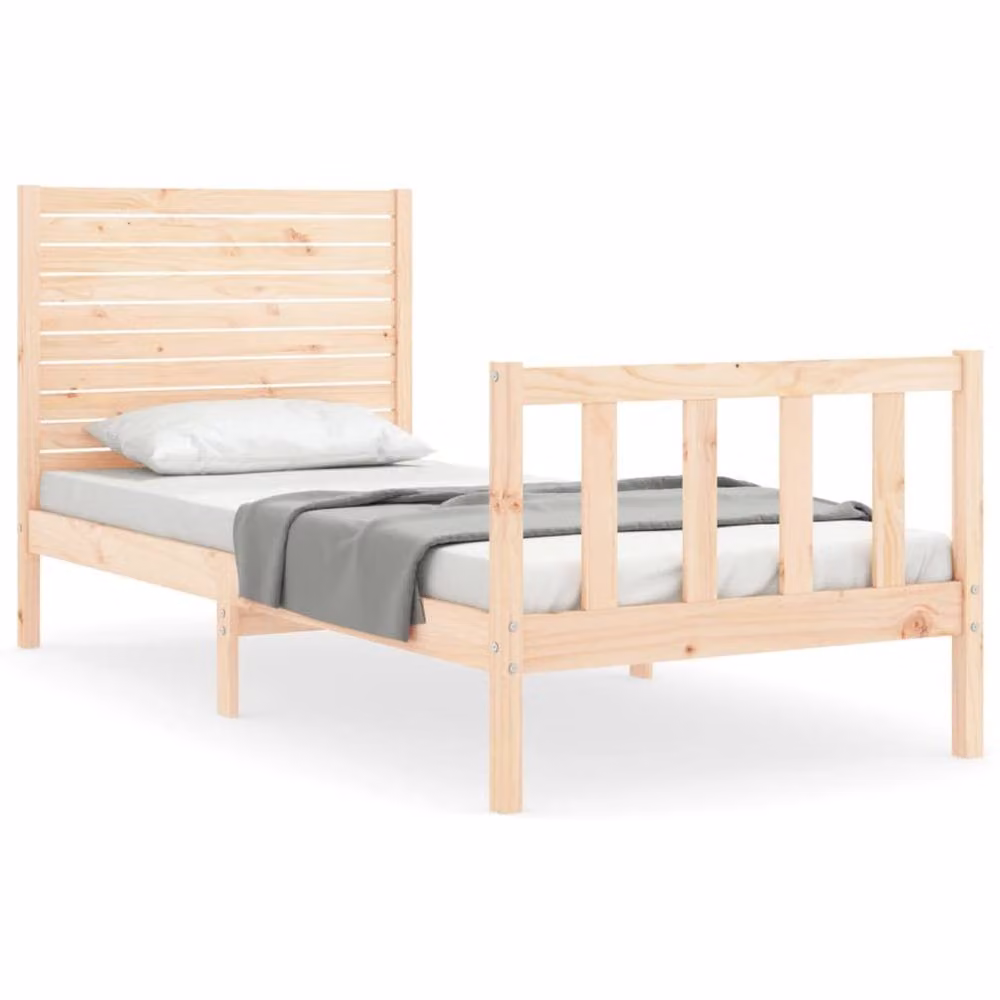 Berkfield Home Beautiful Small Single Solid Wood Bed Frame with Headboard in Natural Pine, W/D/H: 80.5 x 80.5 x 190 cm – 2