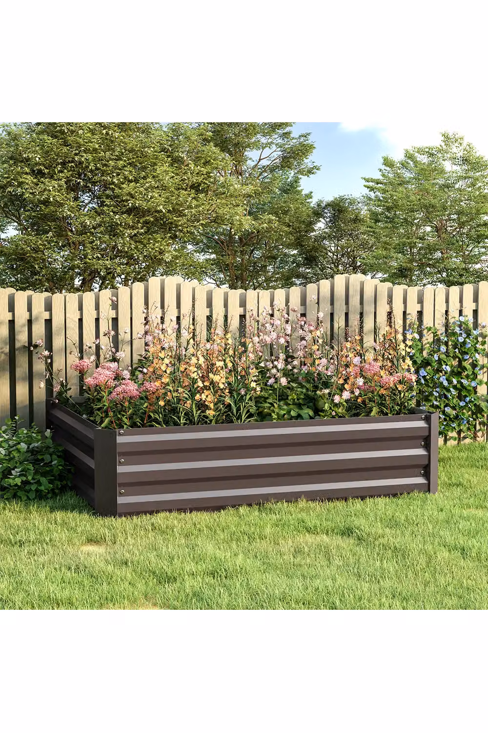 Living and Home Galvanised Steel Raised Garden Bed Planter in Brown, W/D/H: 120 x 90 x 30 cm – 3