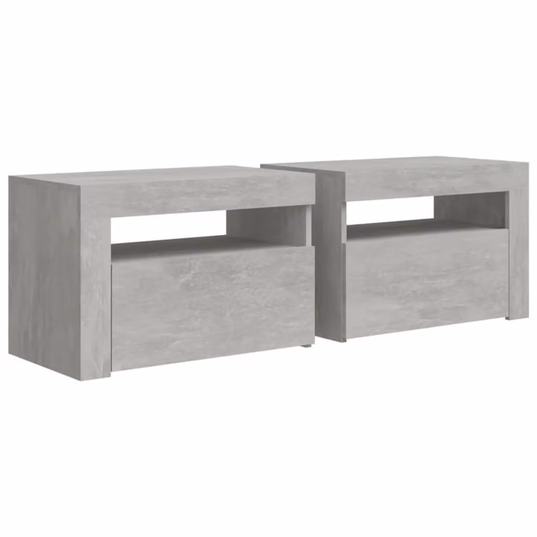 Berkfield Home Set of 2 Modern Bedside Cabinets with Integrated LED Lighting in Concrete Grey, W: 60 cm, D: 35 cm, H: 40 cm