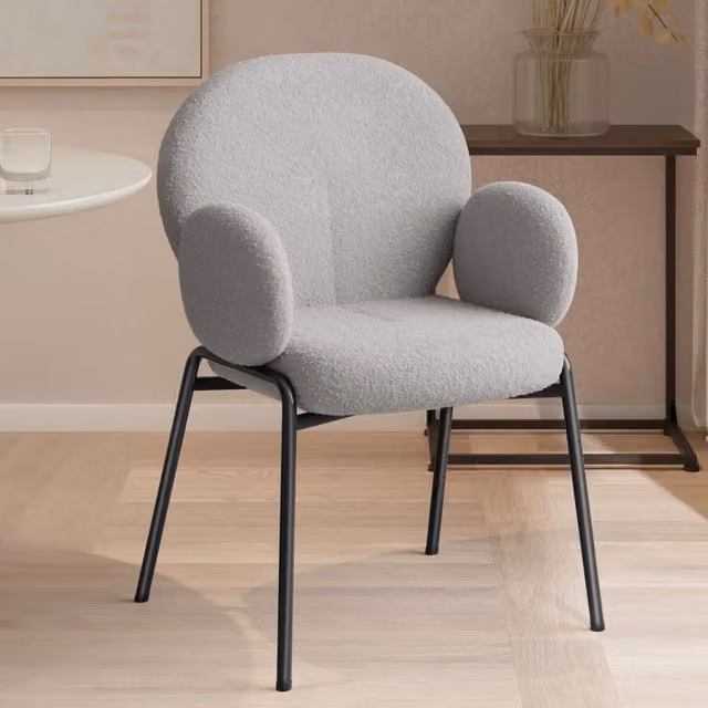 Tectake Scandinavian Dining Chair with Padded Bouclé Fabric Cover in Grey, Height: 90 cm (Set of 2)