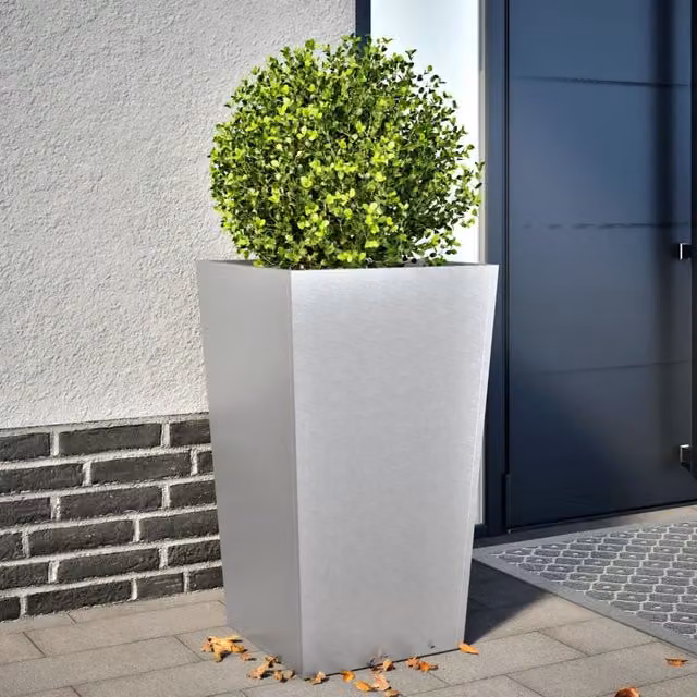 Berkfield Home Galvanised Steel Garden Planter Tub in Grey, W/D/H: 45 x 45 x 75 cm – 1