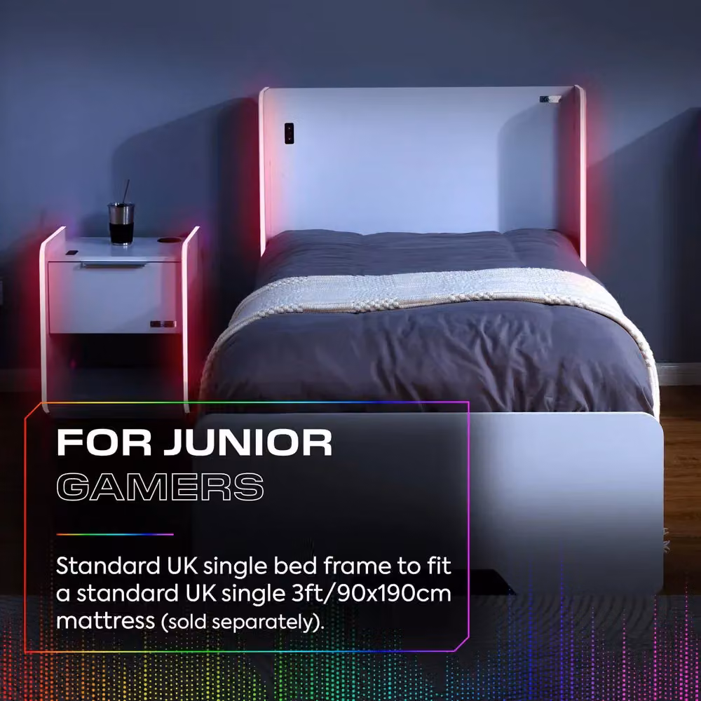 X Rocker Electra Single Bed with Trundle Drawers, Storage and LED Lights in White (90 x 200 cm) – 3