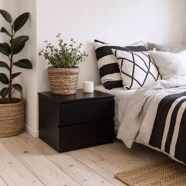 Wyld Haus Rome Matt Black Wall Mounted Bedside Table with 2 Drawers