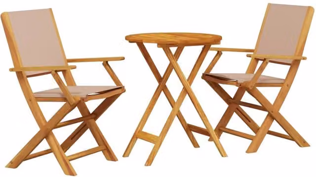 Berkfield Home 3 Piece Bistro Set in Beige Polyester Fabric and Acacia Wood