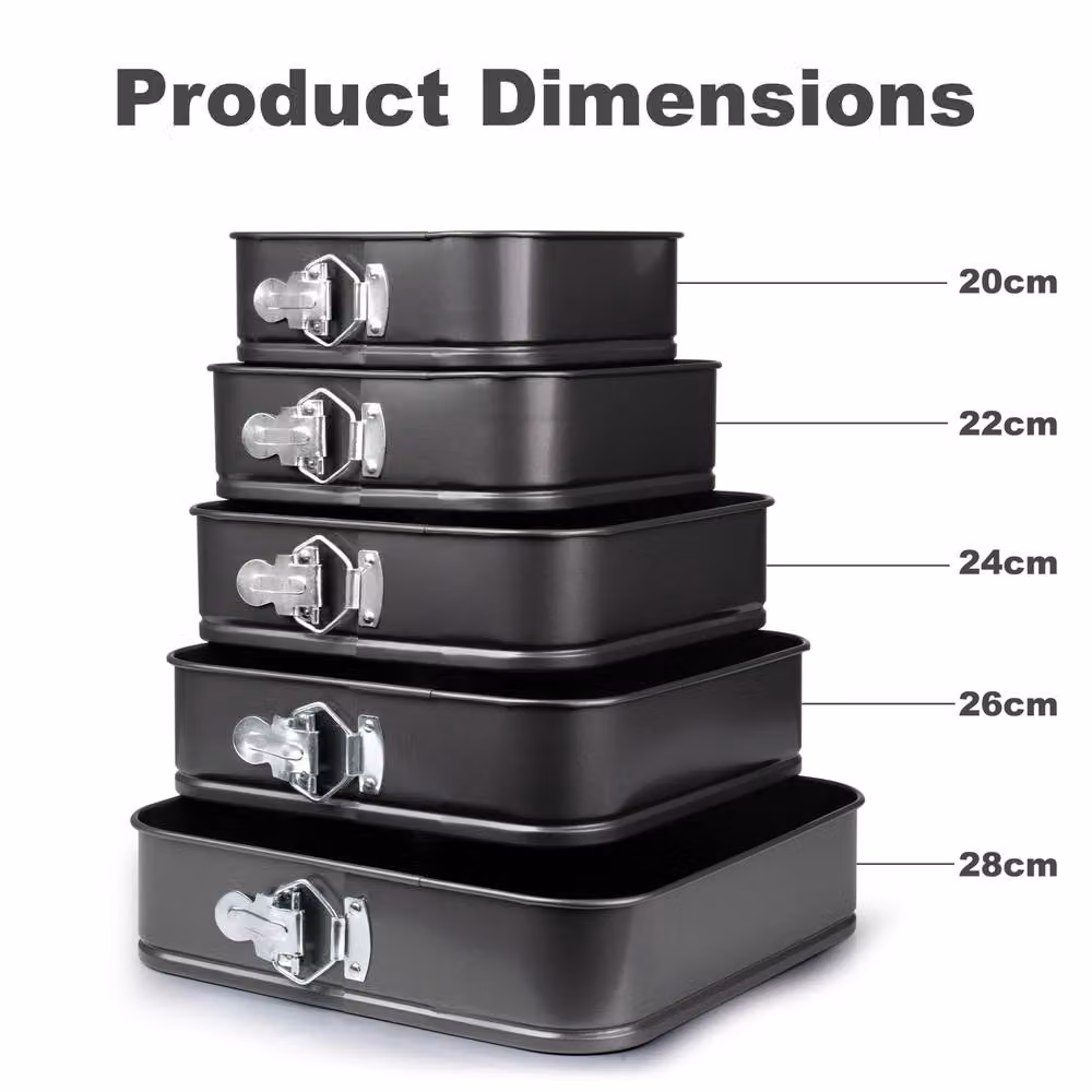 Crystals 5 Piece Square Non-Stick Steel Cake Tin Baking Set in Black – 2